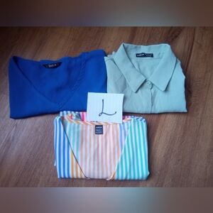 SHEIN Blue, Green, and Multicolor Striped Blouses